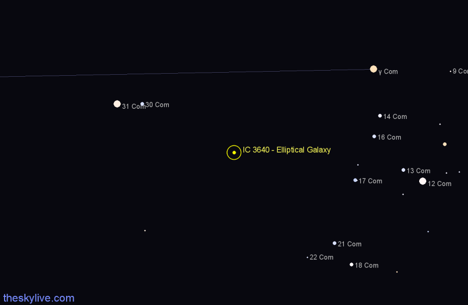 Finder chart IC 3640 - Elliptical Galaxy in Coma Berenices star