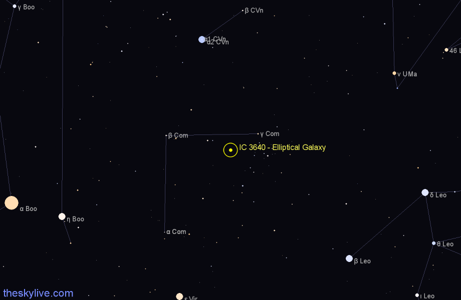 Finder chart IC 3640 - Elliptical Galaxy in Coma Berenices star