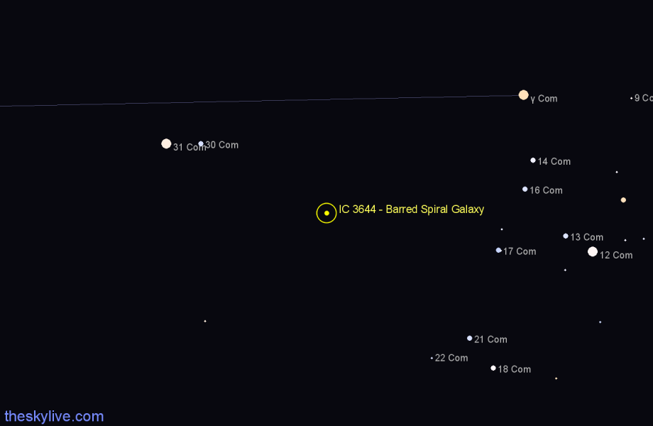 Finder chart IC 3644 - Barred Spiral Galaxy in Coma Berenices star