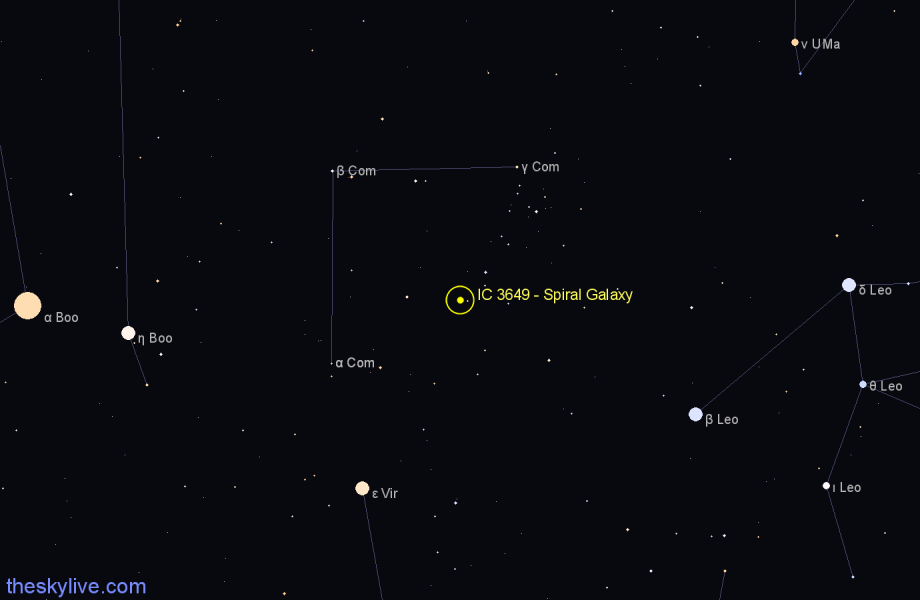 Finder chart IC 3649 - Spiral Galaxy in Coma Berenices star