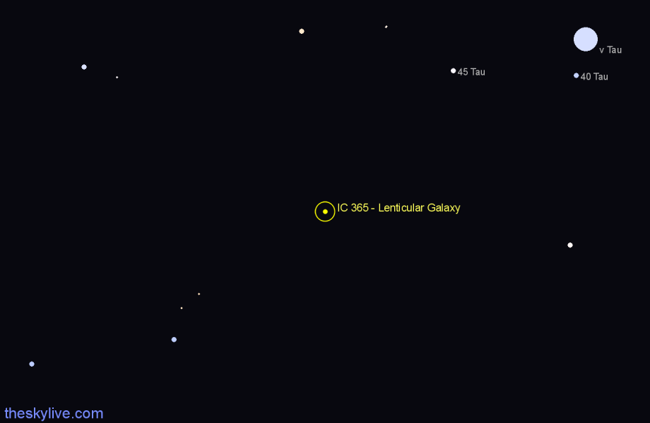 Finder chart IC 365 - Lenticular Galaxy in Taurus star