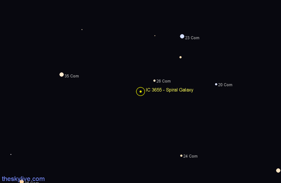 Finder chart IC 3655 - Spiral Galaxy in Coma Berenices star