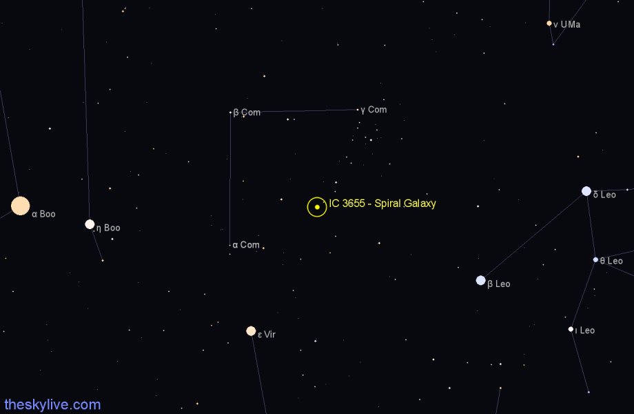 Finder chart IC 3655 - Spiral Galaxy in Coma Berenices star