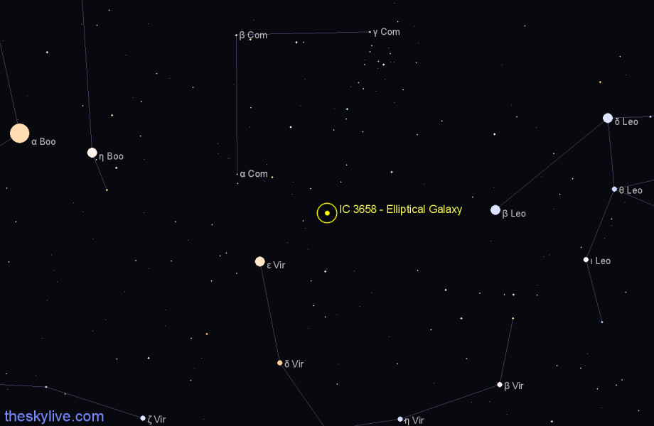 Finder chart IC 3658 - Elliptical Galaxy in Coma Berenices star