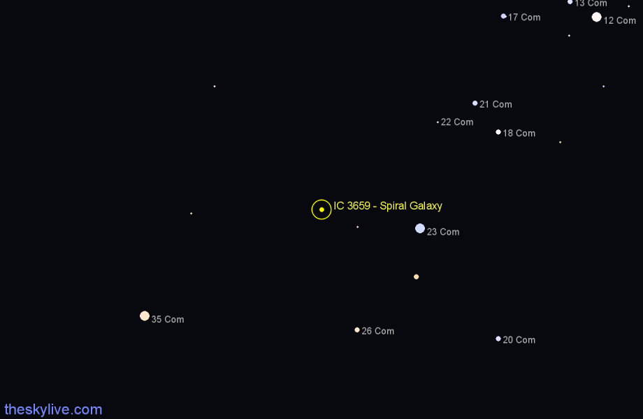 Finder chart IC 3659 - Spiral Galaxy in Coma Berenices star