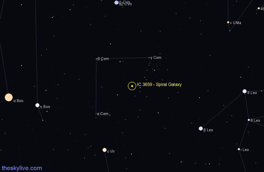 Finder chart IC 3659 - Spiral Galaxy in Coma Berenices star