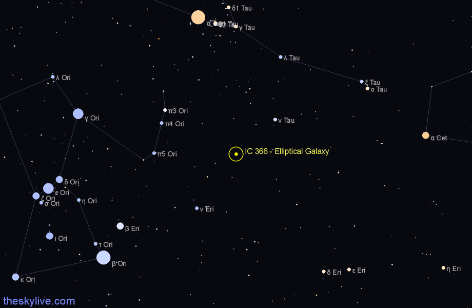 Finder chart IC 366 - Elliptical Galaxy in Taurus star