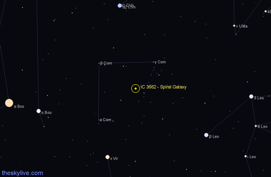 Finder chart IC 3662 - Spiral Galaxy in Coma Berenices star