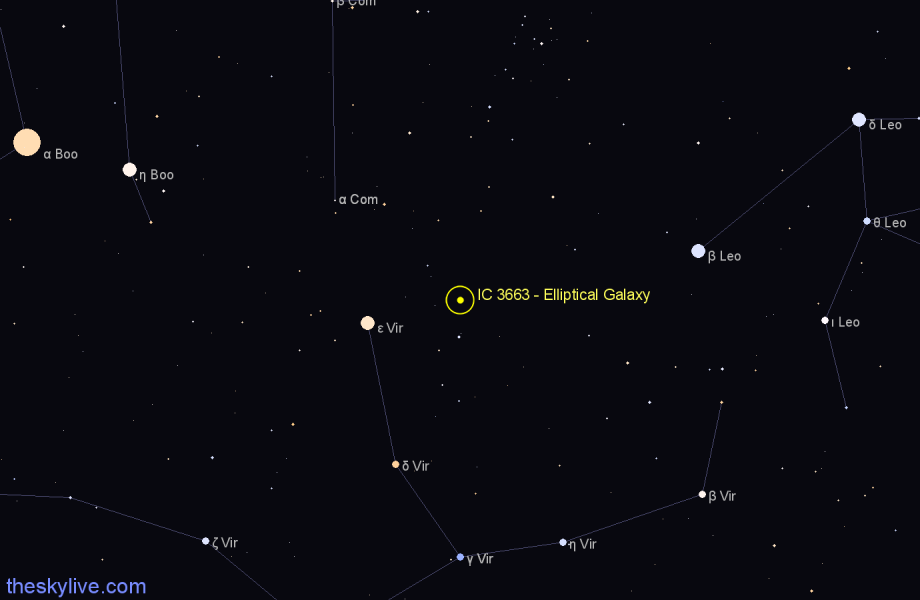 Finder chart IC 3663 - Elliptical Galaxy in Virgo star