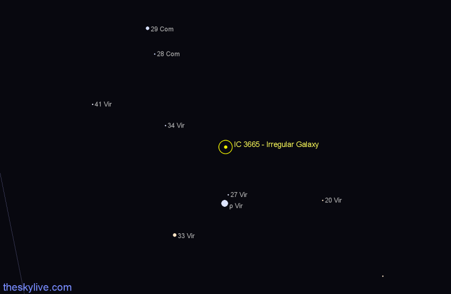 Finder chart IC 3665 - Irregular Galaxy in Virgo star