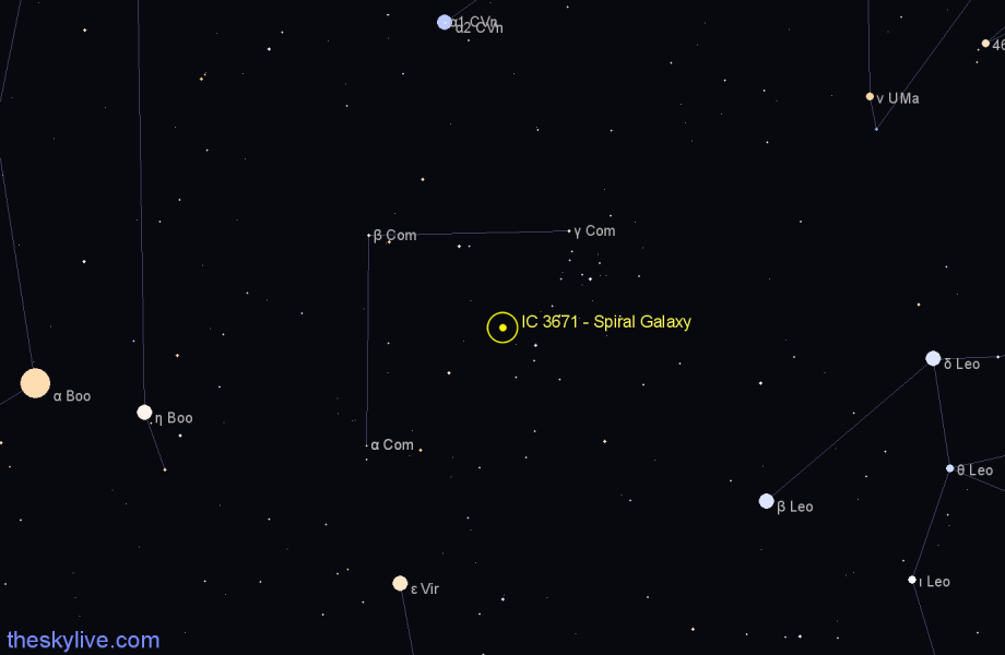 Finder chart IC 3671 - Spiral Galaxy in Coma Berenices star