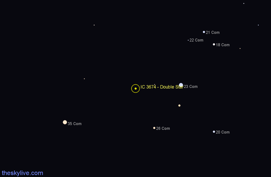 Finder chart IC 3674 - Double Star in Coma Berenices star