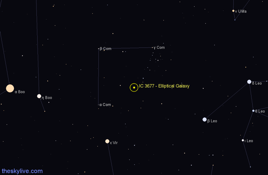 Finder chart IC 3677 - Elliptical Galaxy in Coma Berenices star