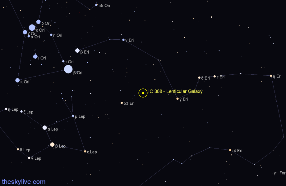 Finder chart IC 368 - Lenticular Galaxy in Eridanus star