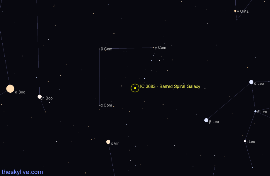 Finder chart IC 3683 - Barred Spiral Galaxy in Coma Berenices star