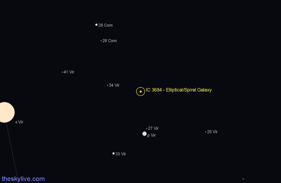 Finder chart IC 3684 - Elliptical/Spiral Galaxy in Virgo star