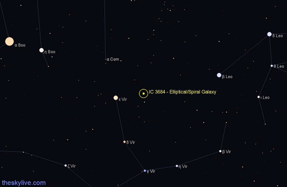 Finder chart IC 3684 - Elliptical/Spiral Galaxy in Virgo star