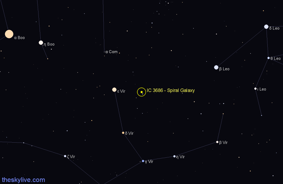 Finder chart IC 3686 - Spiral Galaxy in Virgo star