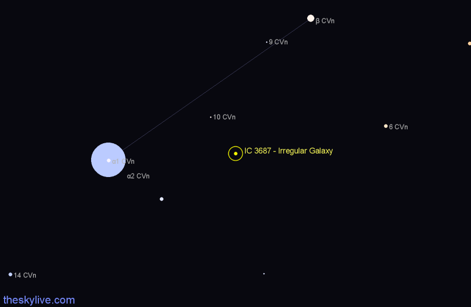 Finder chart IC 3687 - Irregular Galaxy in Canes Venatici star