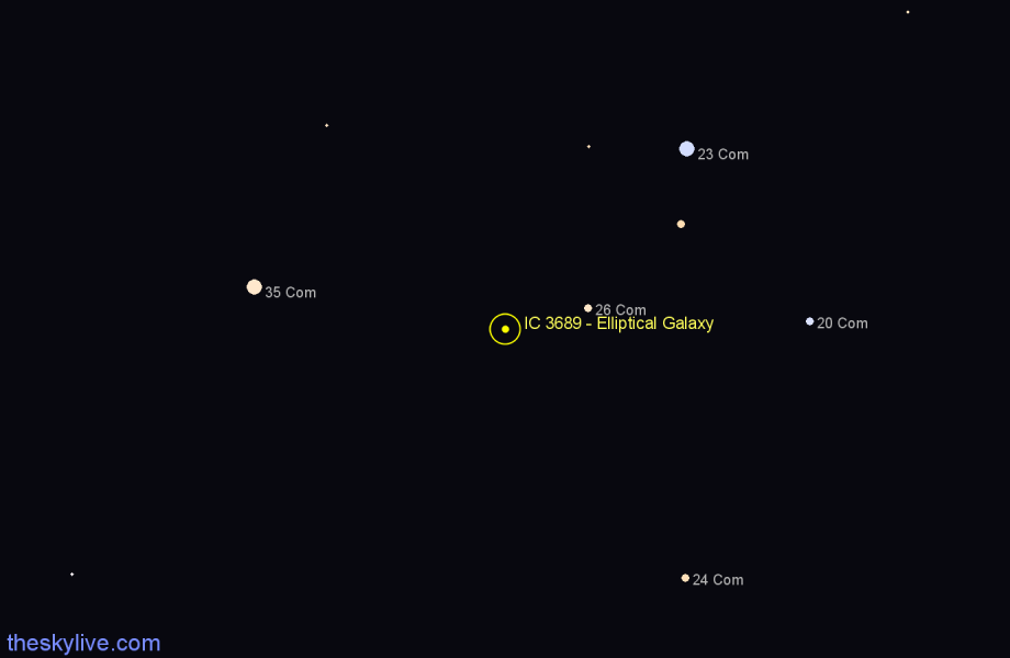 Finder chart IC 3689 - Elliptical Galaxy in Coma Berenices star