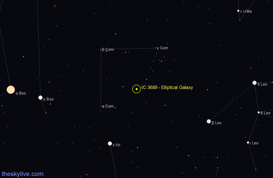 Finder chart IC 3689 - Elliptical Galaxy in Coma Berenices star