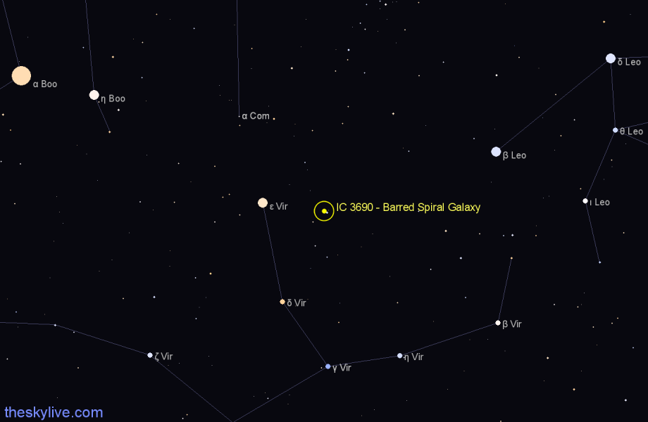 Finder chart IC 3690 - Barred Spiral Galaxy in Virgo star