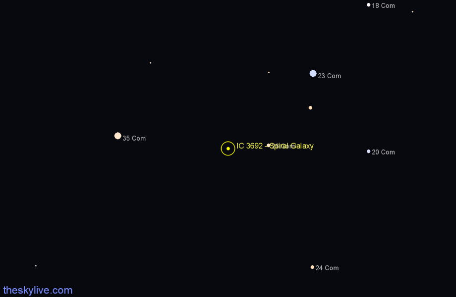 Finder chart IC 3692 - Spiral Galaxy in Coma Berenices star