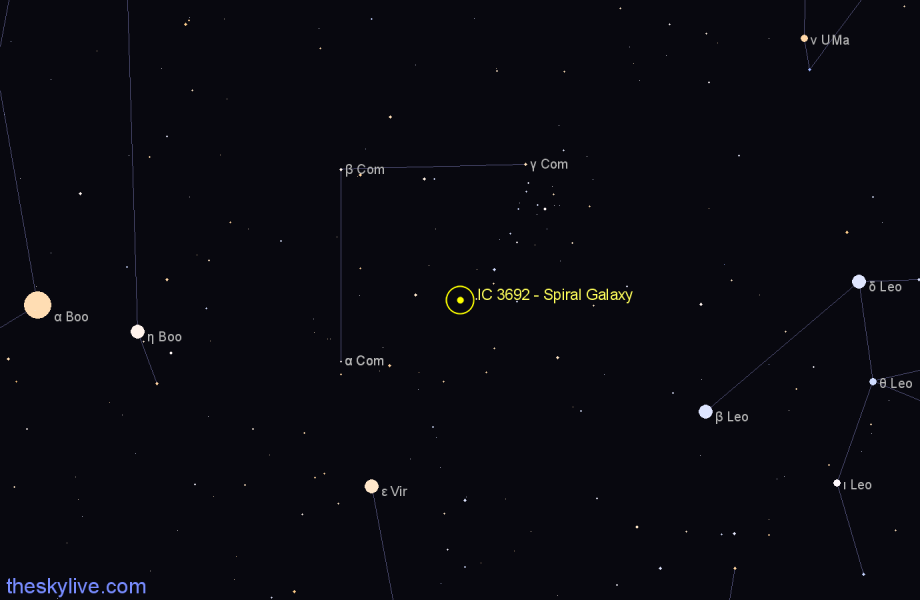 Finder chart IC 3692 - Spiral Galaxy in Coma Berenices star