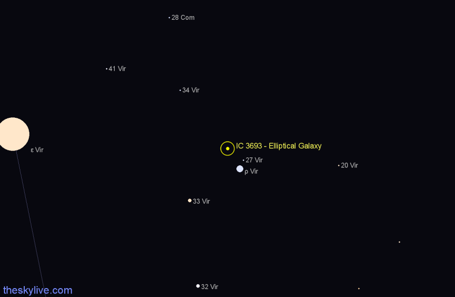 Finder chart IC 3693 - Elliptical Galaxy in Virgo star