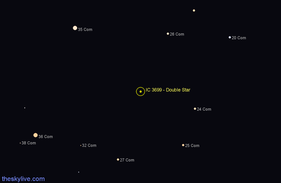 Finder chart IC 3699 - Double Star in Coma Berenices star