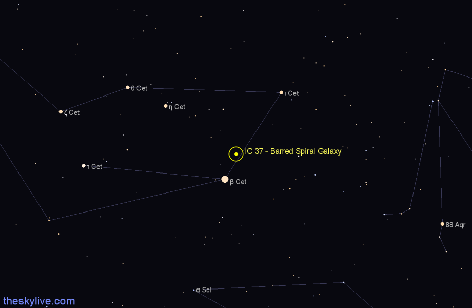 Finder chart IC 37 - Barred Spiral Galaxy in Cetus star