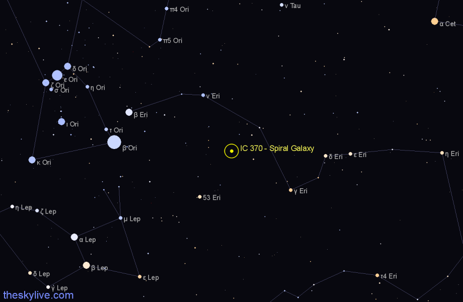 Finder chart IC 370 - Spiral Galaxy in Eridanus star