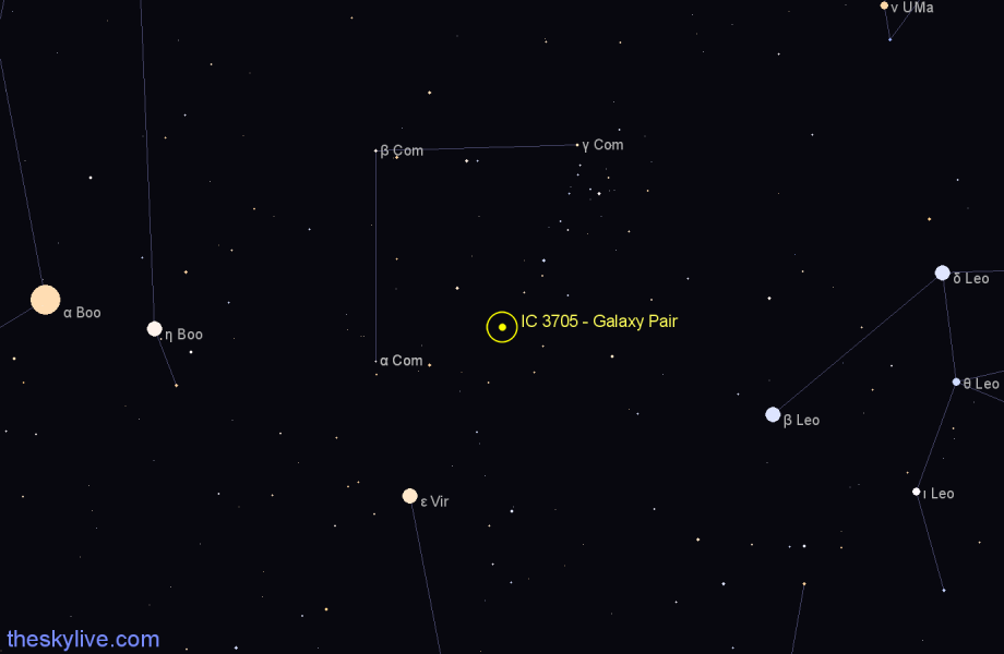 Finder chart IC 3705 - Galaxy Pair in Coma Berenices star