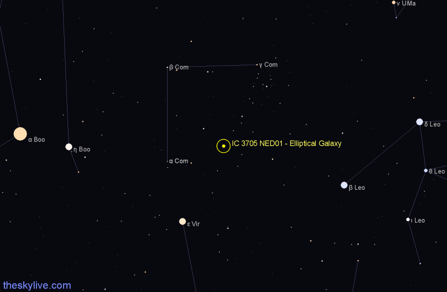 Finder chart IC 3705 NED01 - Elliptical Galaxy in Coma Berenices star