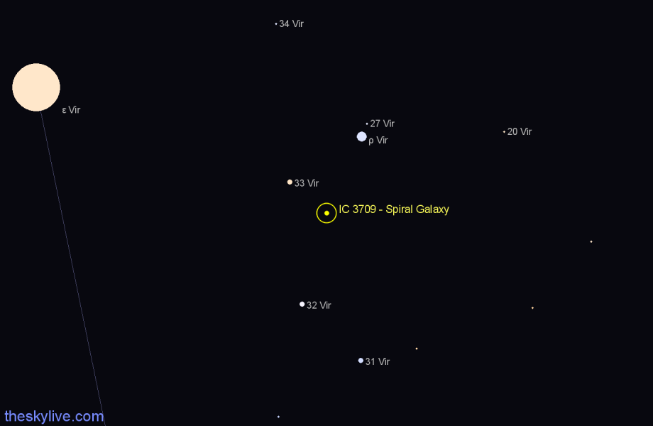 Finder chart IC 3709 - Spiral Galaxy in Virgo star