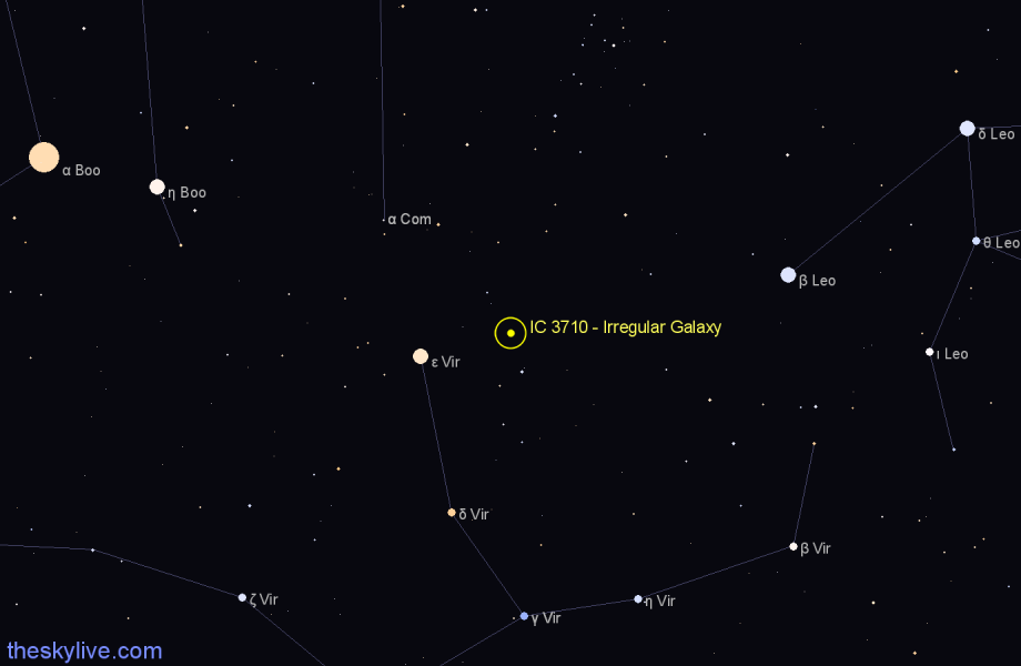 Finder chart IC 3710 - Irregular Galaxy in Virgo star