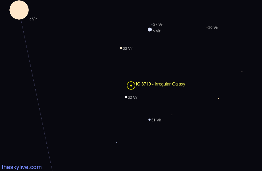 Finder chart IC 3719 - Irregular Galaxy in Virgo star