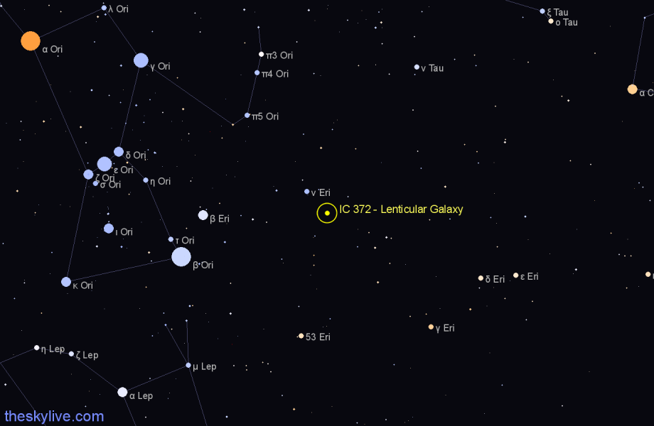 Finder chart IC 372 - Lenticular Galaxy in Eridanus star