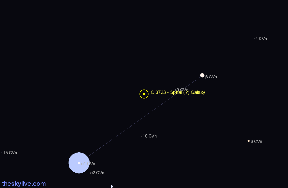 Finder chart IC 3723 - Spiral (?) Galaxy in Canes Venatici star