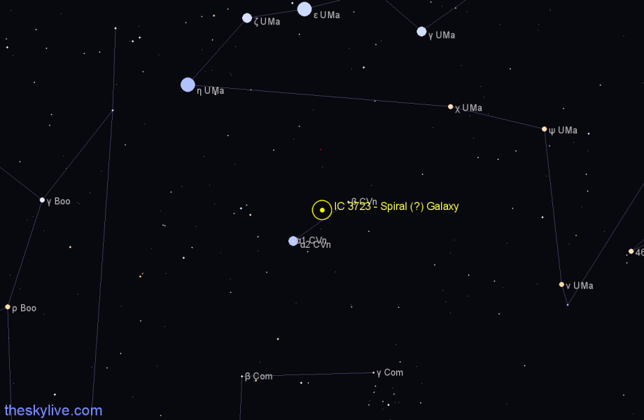 Finder chart IC 3723 - Spiral (?) Galaxy in Canes Venatici star