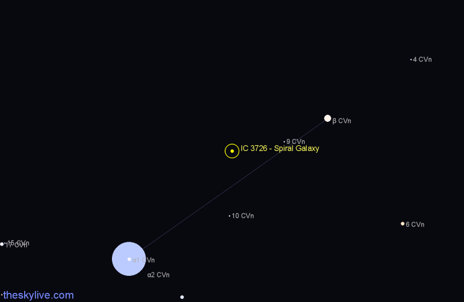 Finder chart IC 3726 - Spiral Galaxy in Canes Venatici star
