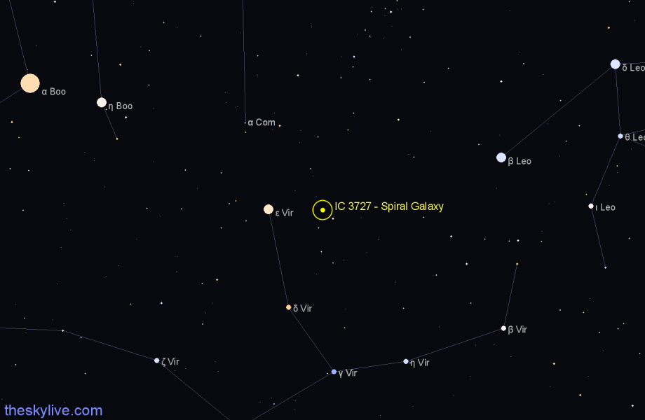 Finder chart IC 3727 - Spiral Galaxy in Virgo star