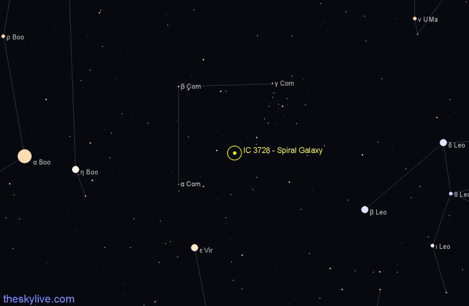 Finder chart IC 3728 - Spiral Galaxy in Coma Berenices star