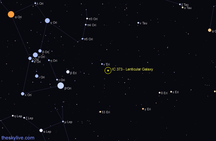 Finder chart IC 373 - Lenticular Galaxy in Eridanus star