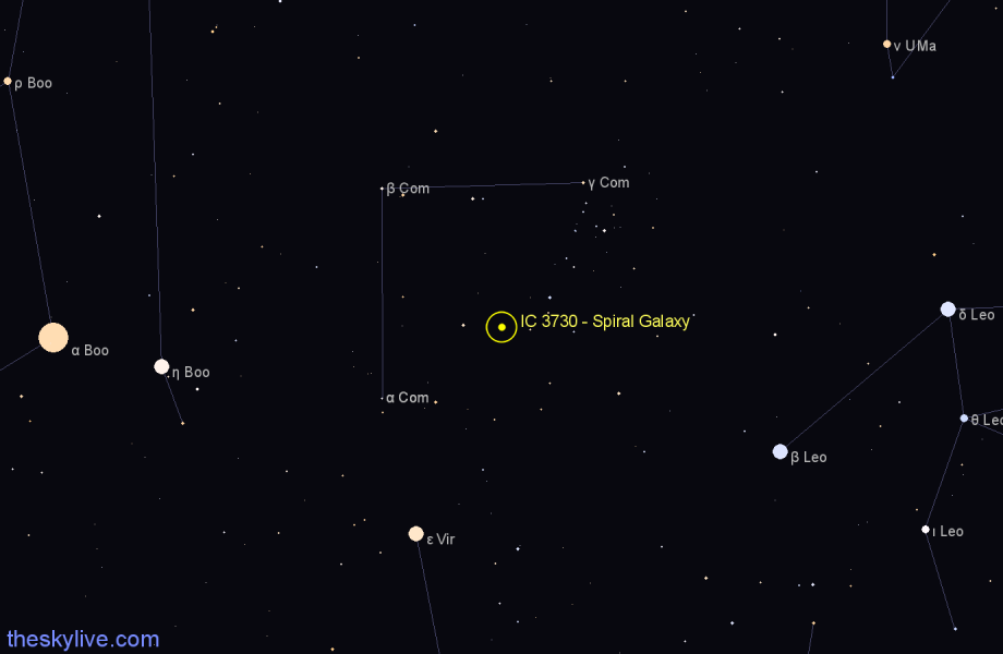 Finder chart IC 3730 - Spiral Galaxy in Coma Berenices star