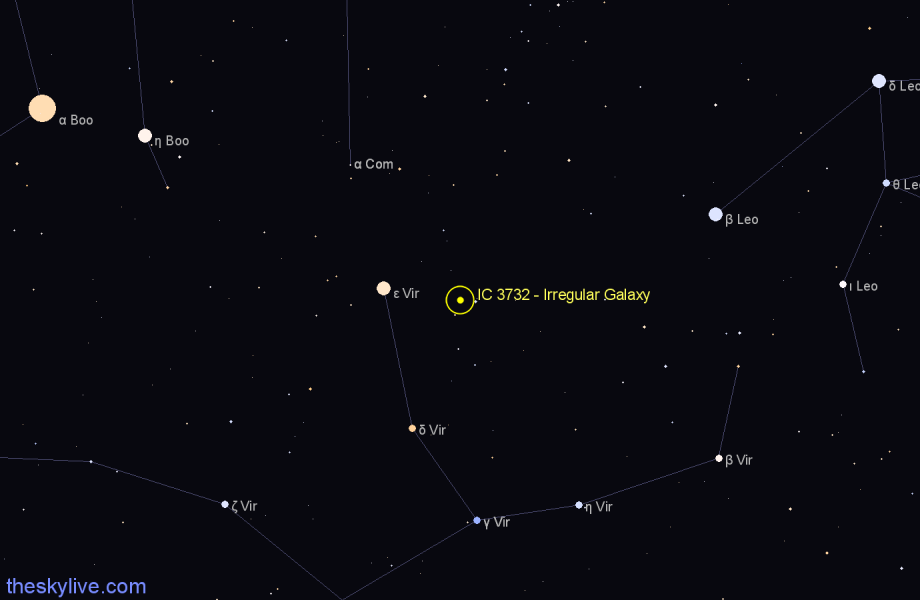 Finder chart IC 3732 - Irregular Galaxy in Virgo star