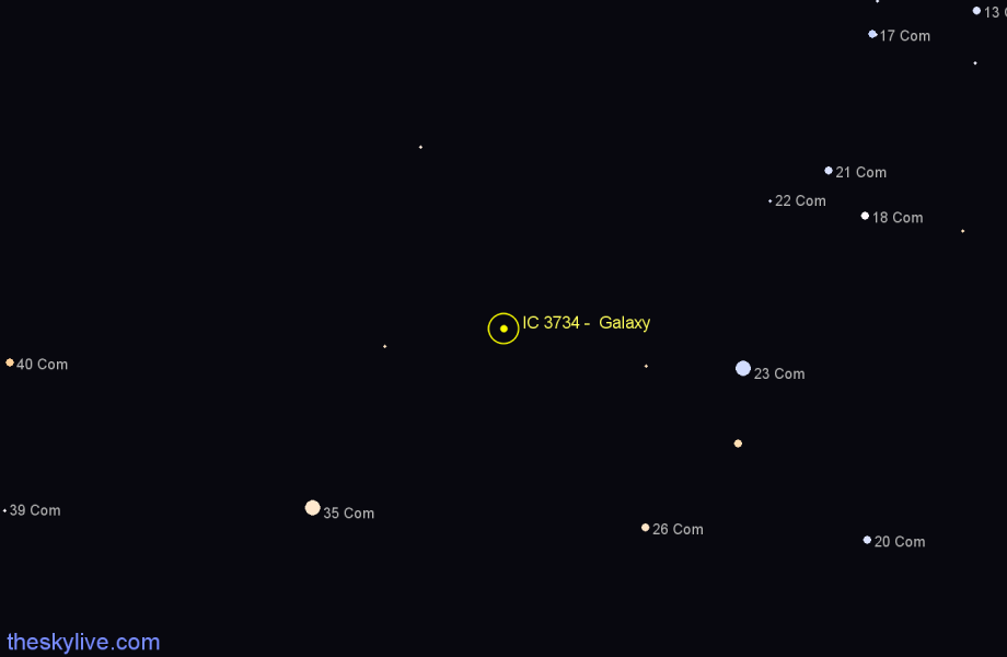 Finder chart IC 3734 -  Galaxy in Coma Berenices star