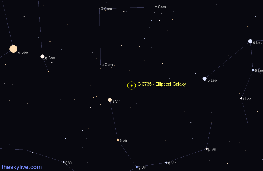 Finder chart IC 3735 - Elliptical Galaxy in Coma Berenices star