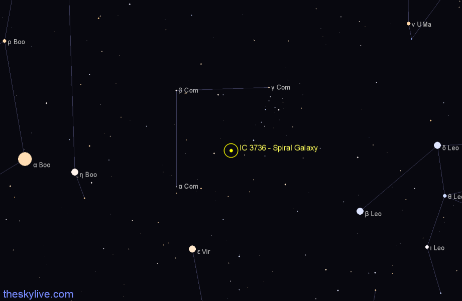 Finder chart IC 3736 - Spiral Galaxy in Coma Berenices star