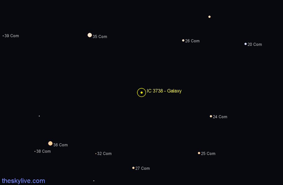 Finder chart IC 3738 - Galaxy in Coma Berenices star